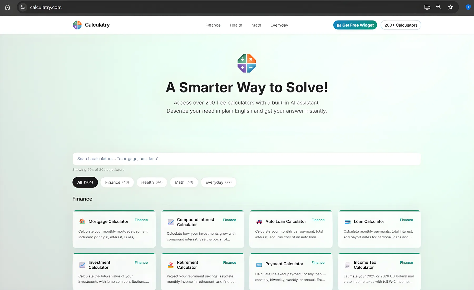 Screenshot of the Calculatry platform