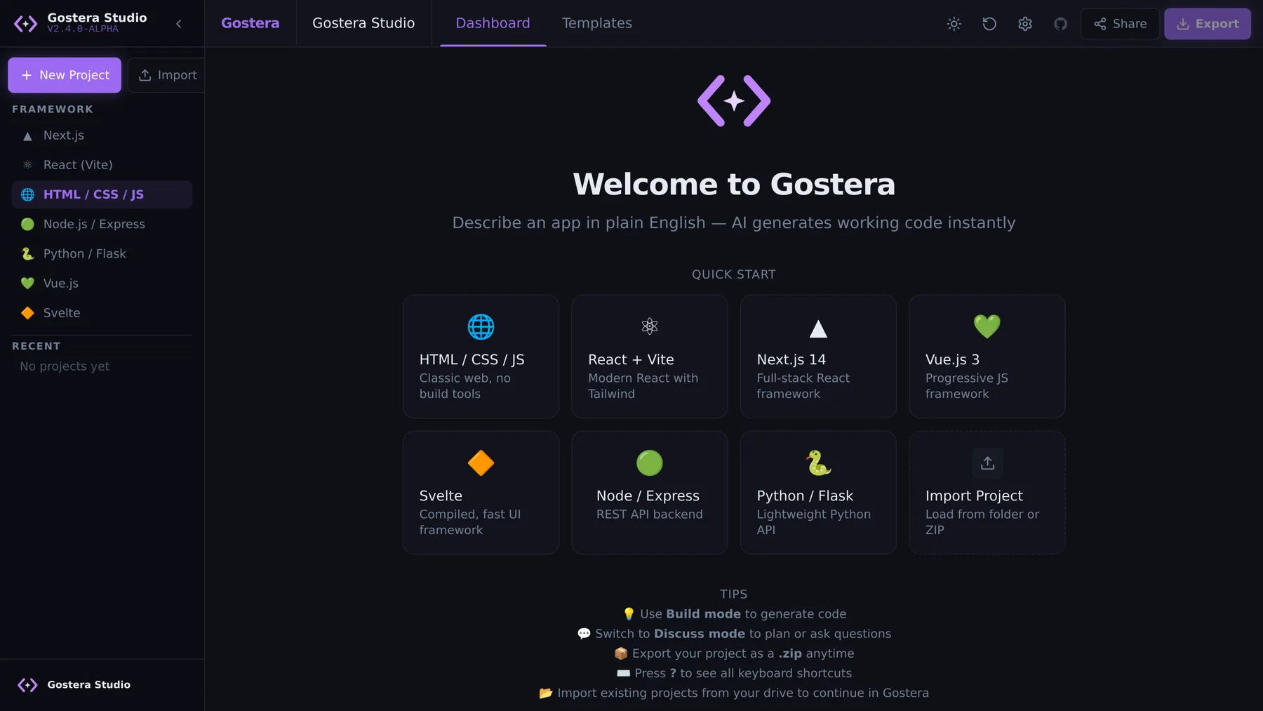 Screenshot of the Gostera app builder