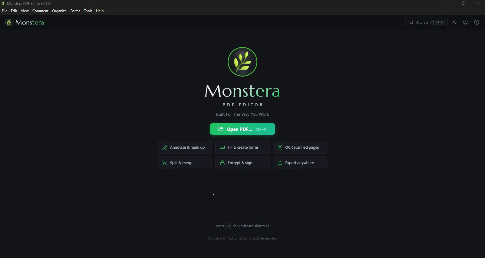 Screenshot of the Monstera PDF Editor desktop app